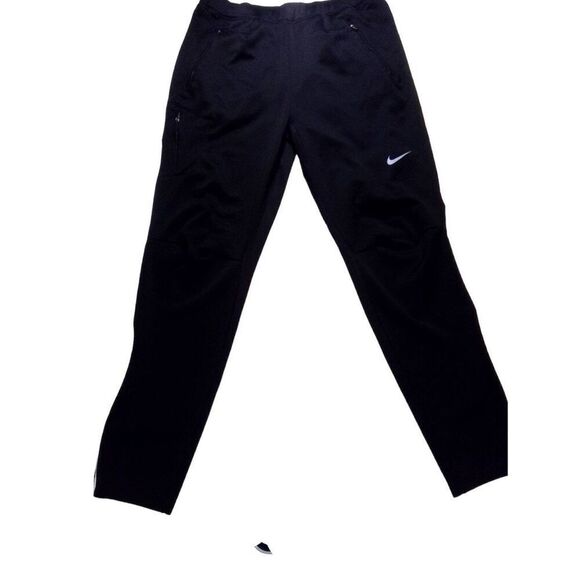 Nike DRI Fit Black Elastic + Drawstring Track Pants Zippered Ankles And Pockets - Picture 1 of 13